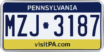 PA license plate MZJ3187