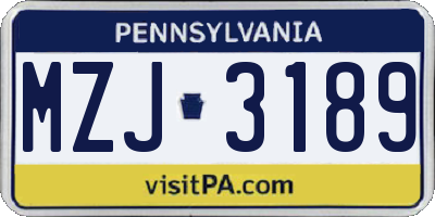 PA license plate MZJ3189