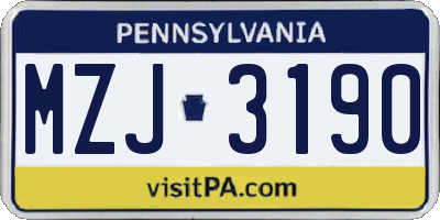 PA license plate MZJ3190
