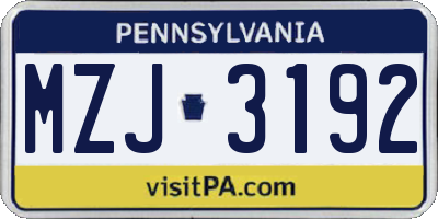 PA license plate MZJ3192