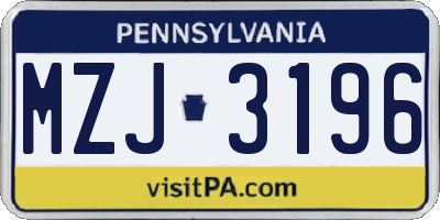 PA license plate MZJ3196
