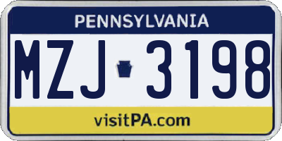 PA license plate MZJ3198