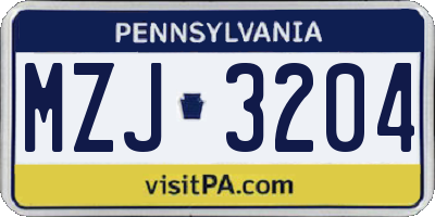 PA license plate MZJ3204