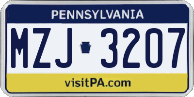 PA license plate MZJ3207