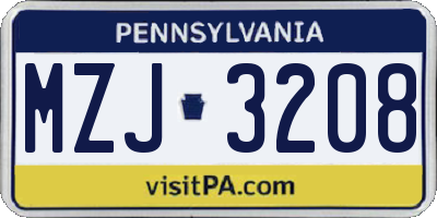 PA license plate MZJ3208