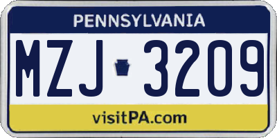 PA license plate MZJ3209