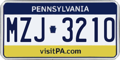 PA license plate MZJ3210