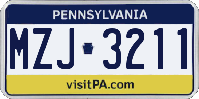 PA license plate MZJ3211