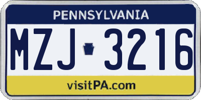 PA license plate MZJ3216