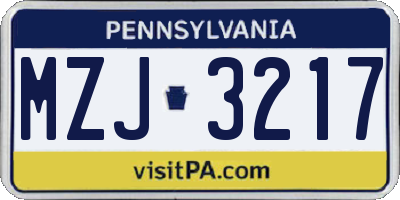 PA license plate MZJ3217