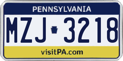 PA license plate MZJ3218