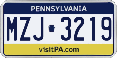 PA license plate MZJ3219