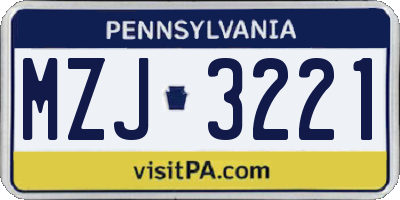 PA license plate MZJ3221