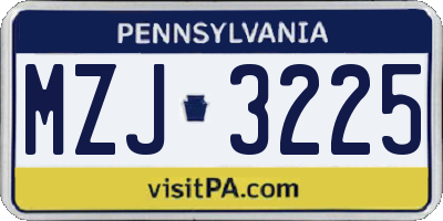 PA license plate MZJ3225