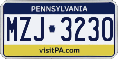 PA license plate MZJ3230
