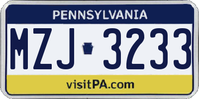 PA license plate MZJ3233