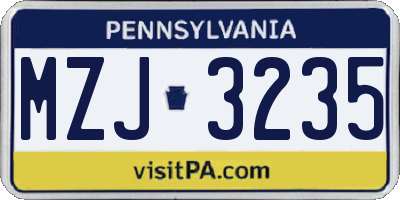 PA license plate MZJ3235