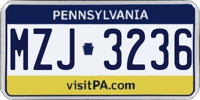 PA license plate MZJ3236
