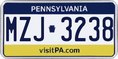 PA license plate MZJ3238