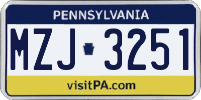 PA license plate MZJ3251