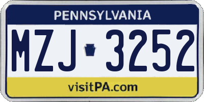 PA license plate MZJ3252