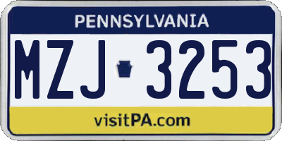 PA license plate MZJ3253