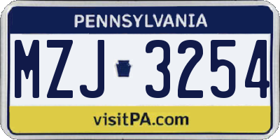PA license plate MZJ3254
