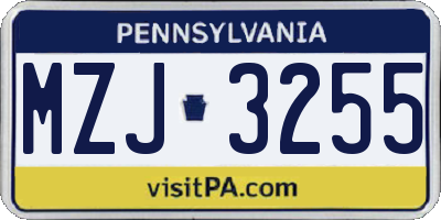 PA license plate MZJ3255