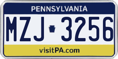 PA license plate MZJ3256