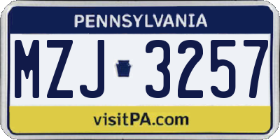 PA license plate MZJ3257