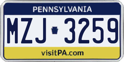 PA license plate MZJ3259