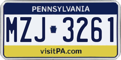 PA license plate MZJ3261