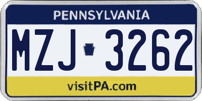 PA license plate MZJ3262