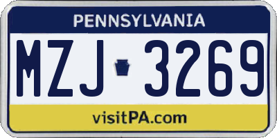 PA license plate MZJ3269