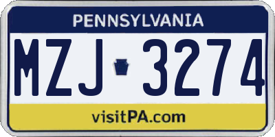 PA license plate MZJ3274