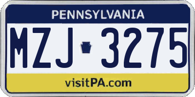 PA license plate MZJ3275