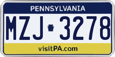 PA license plate MZJ3278