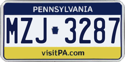 PA license plate MZJ3287