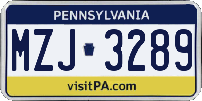 PA license plate MZJ3289