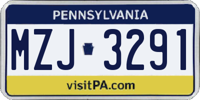 PA license plate MZJ3291