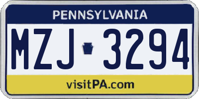 PA license plate MZJ3294