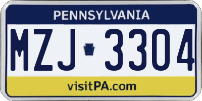 PA license plate MZJ3304