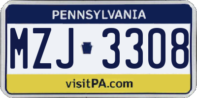 PA license plate MZJ3308