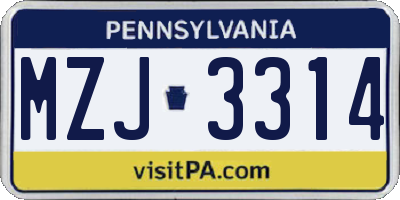 PA license plate MZJ3314