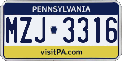 PA license plate MZJ3316