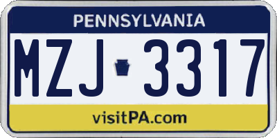 PA license plate MZJ3317