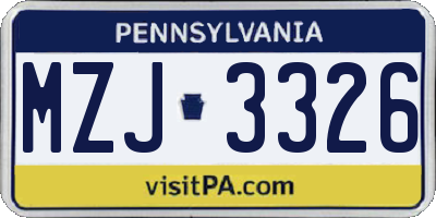 PA license plate MZJ3326