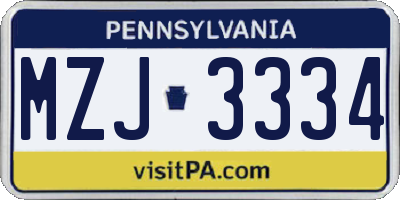 PA license plate MZJ3334