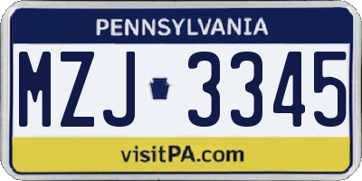 PA license plate MZJ3345