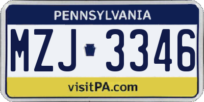 PA license plate MZJ3346